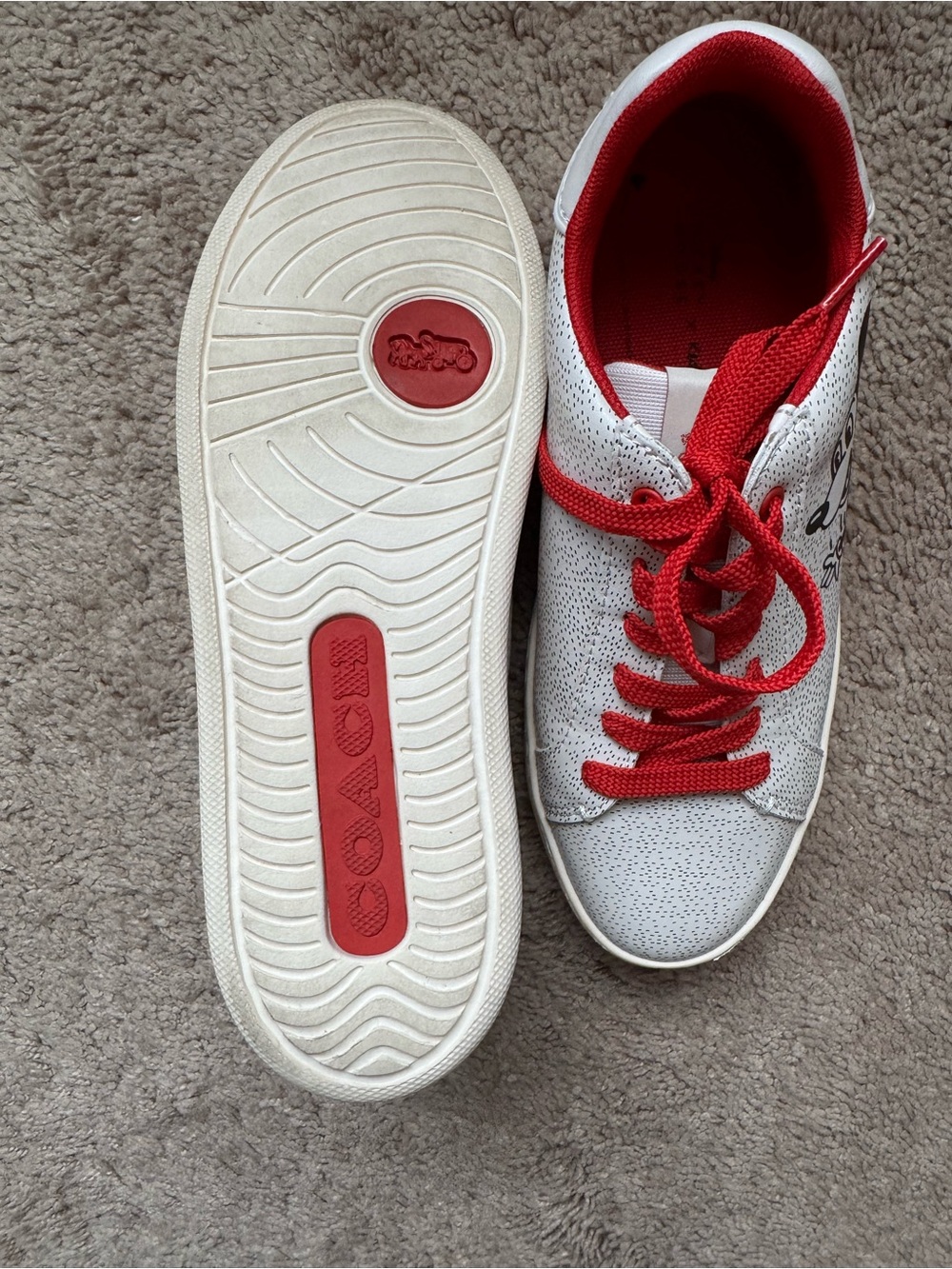 Coach Women's White Sneakers with Red Accents and Mickey Graphic - Picture 6 of 6
